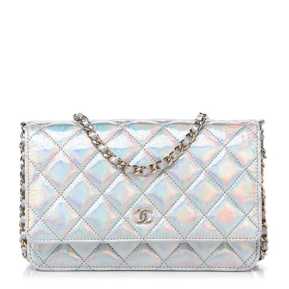 Chanel Iridescent Goatskin Quilted Wallet On Chain WOC Silver 1 of 11