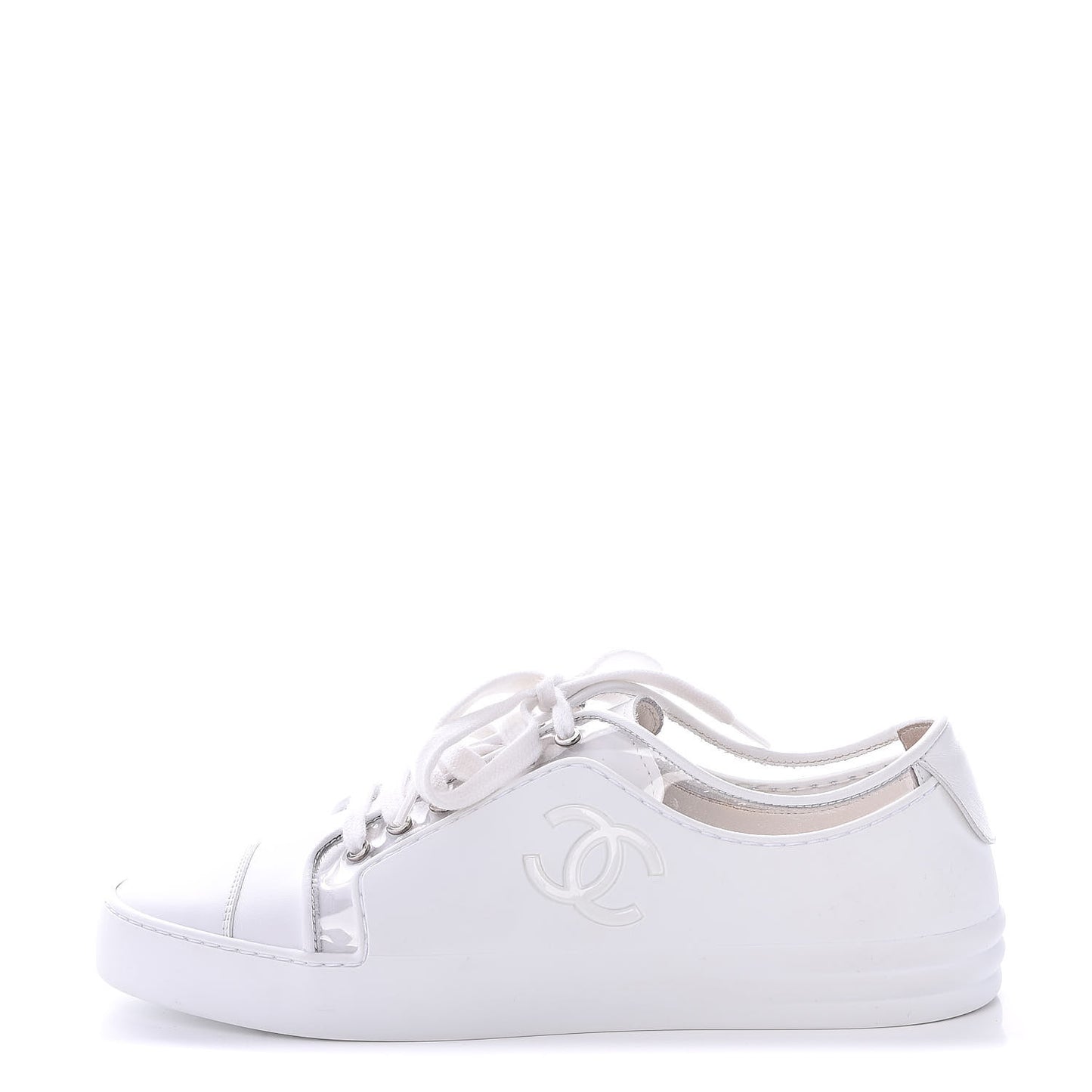Calfskin PVC Womens CC Sneakers 39 White Transparent