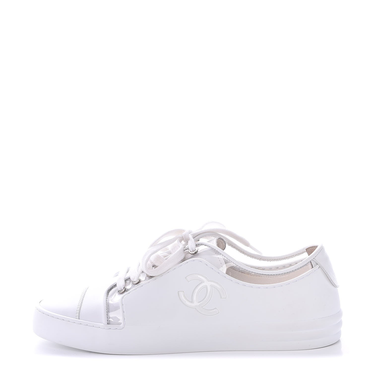 Chanel Calfskin PVC Womens CC Sneakers 39 White Transparent 1 of 10
