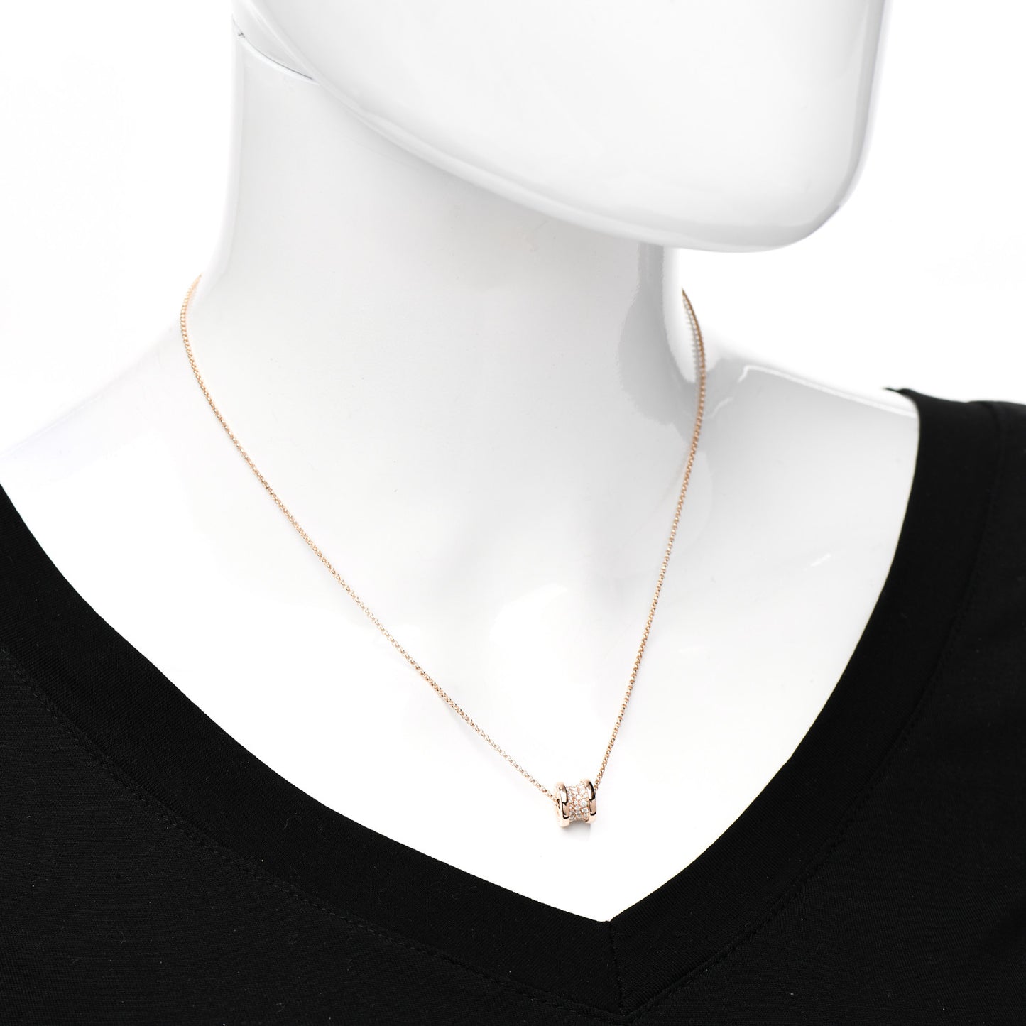 18K Rose Gold Diamond Small B.Zero1 Pave Pendant Necklace