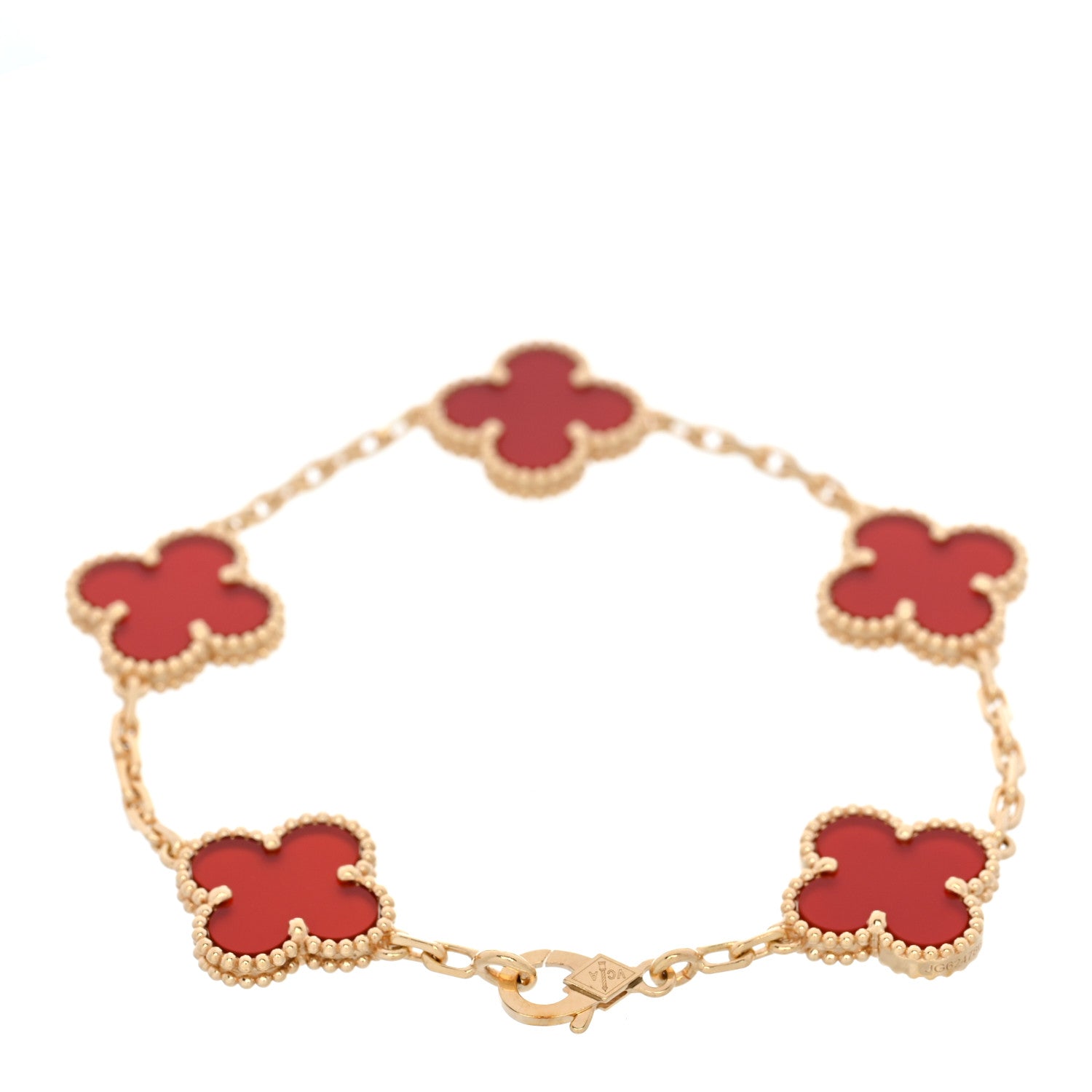 Van Cleef & Arpels 18K Yellow Gold Carnelian 5 Motifs Vintage Alhambra Bracelet 2 of 5