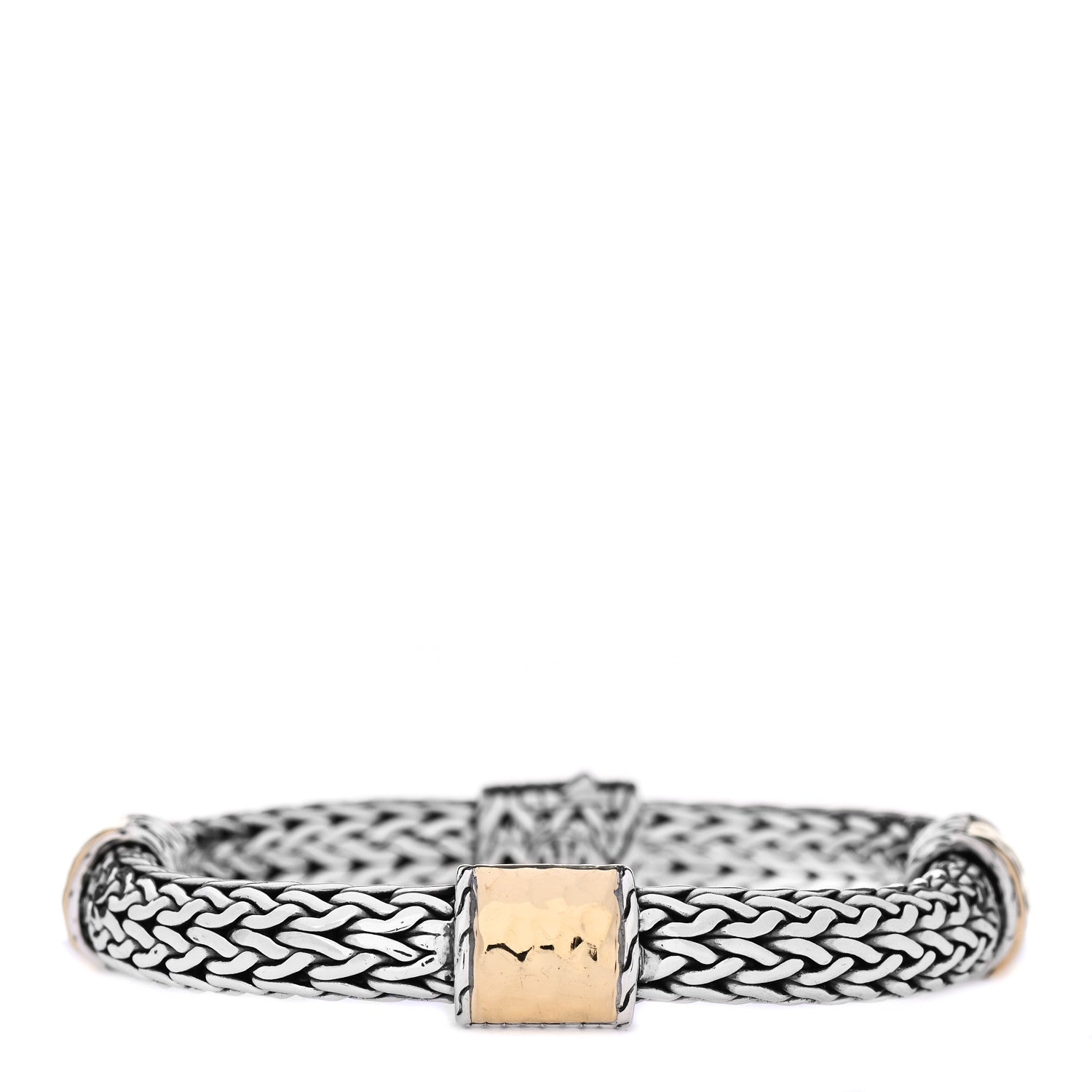 John Hardy Sterling Silver 22K Yellow Gold 10mm Classic Chain Hammered Bracelet 1 of 6