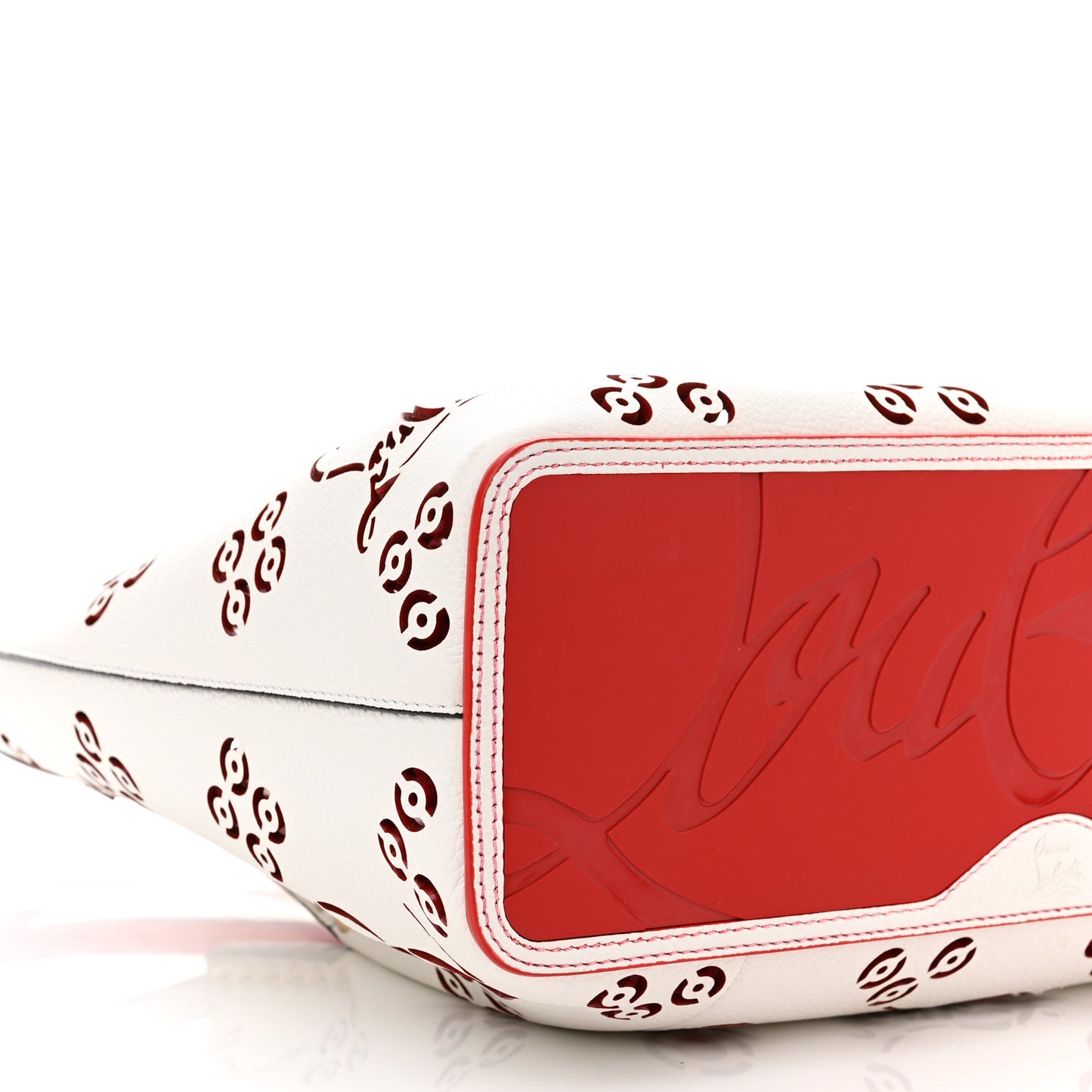 Calfskin Perforated Small Loubinthesky Cabarock Spikes Tote Snow