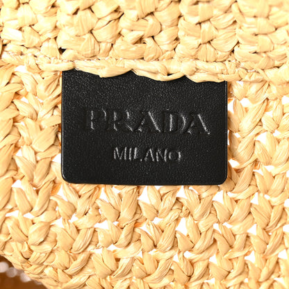 Prada Yarn Raffia Effect Crochet Embroidered Small Logo Tote Naturale 6 of 10