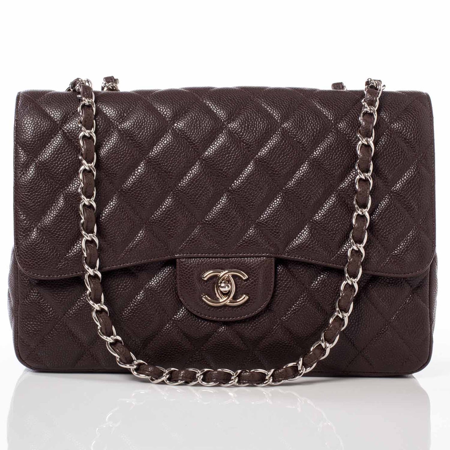 Caviar Jumbo Flap Dark Brown