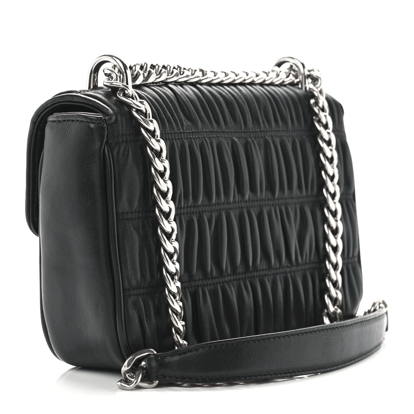 Nappa Gaufre Small Chain Flap Shoulder Bag Black