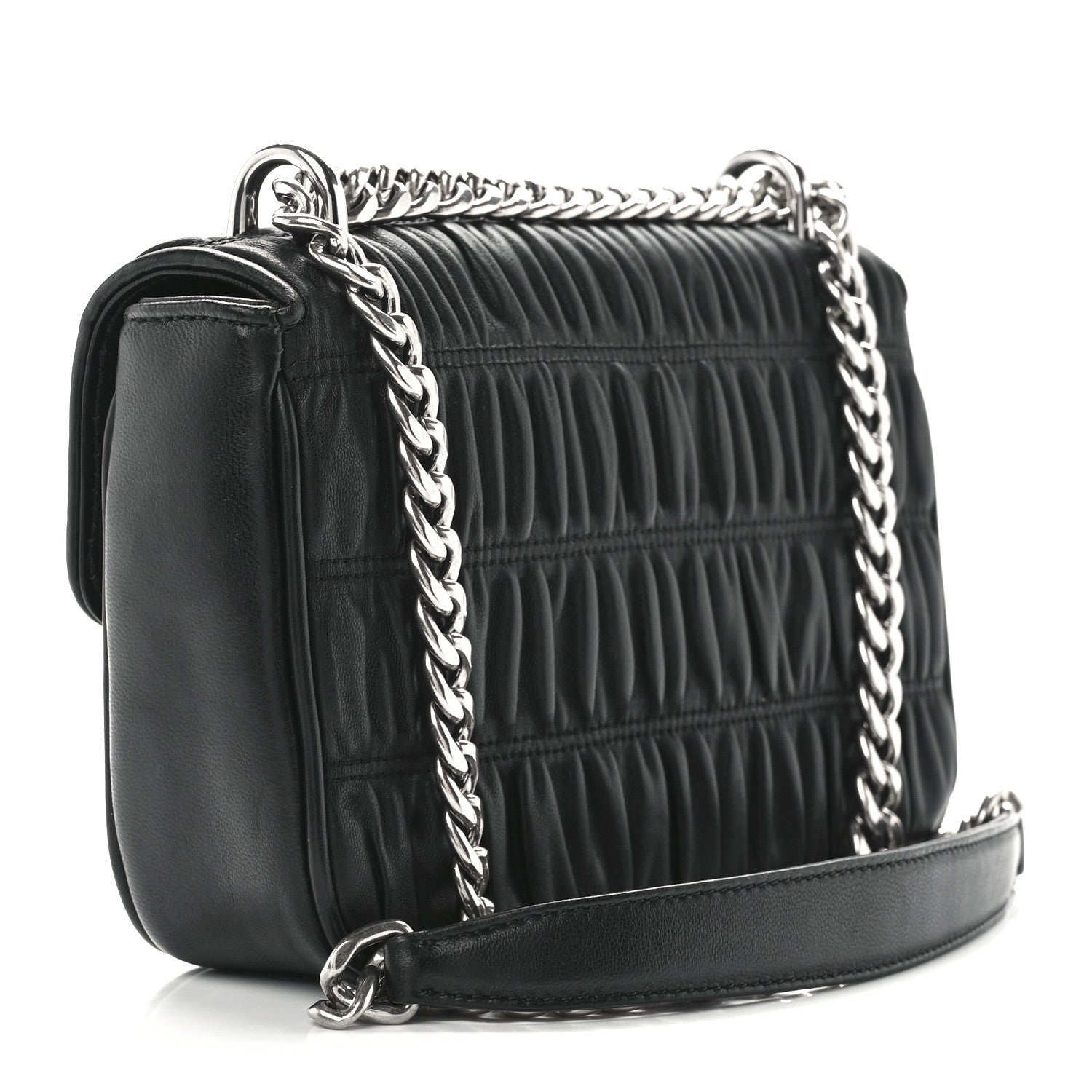 Prada Nappa Gaufre Small Chain Flap Shoulder Bag Black 3 of 13