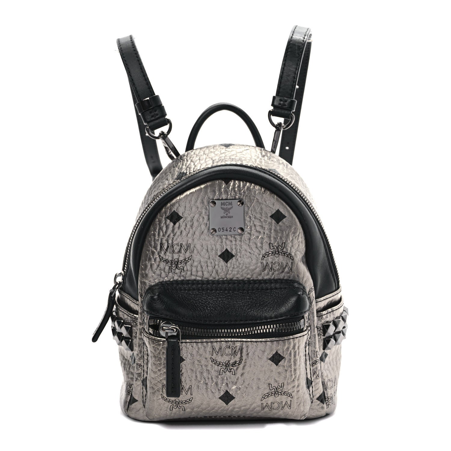 MCM Metallic Visetos Studded X-Mini Bebe Boo Backpack Silver 1 of 9