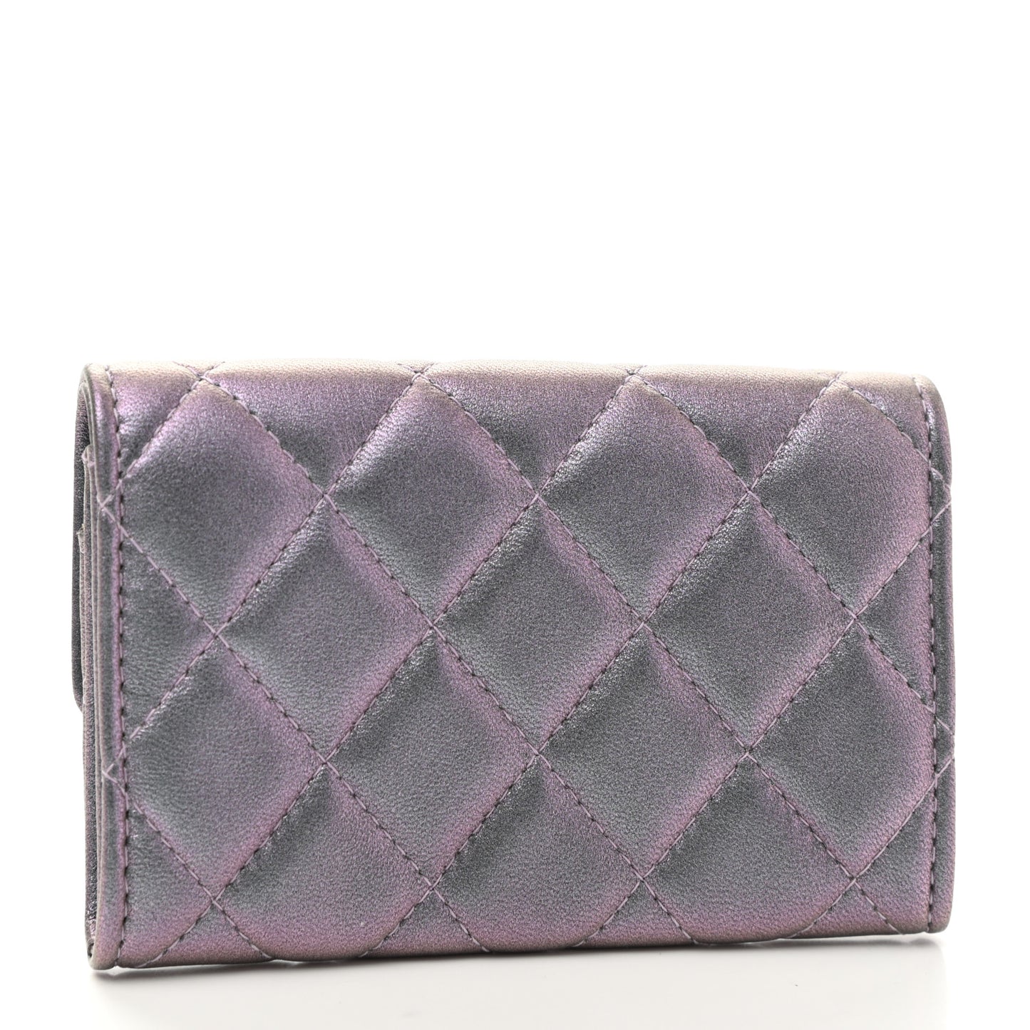 Iridescent Lambskin Quilted Reissue Flap Card Holder Light Purple