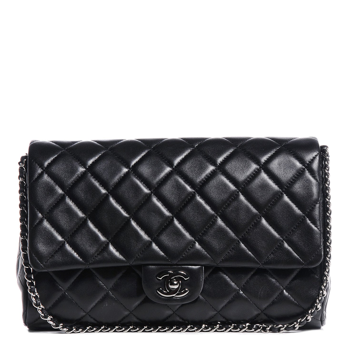 Lambskin Quilted Clutch With Chain Flap Black