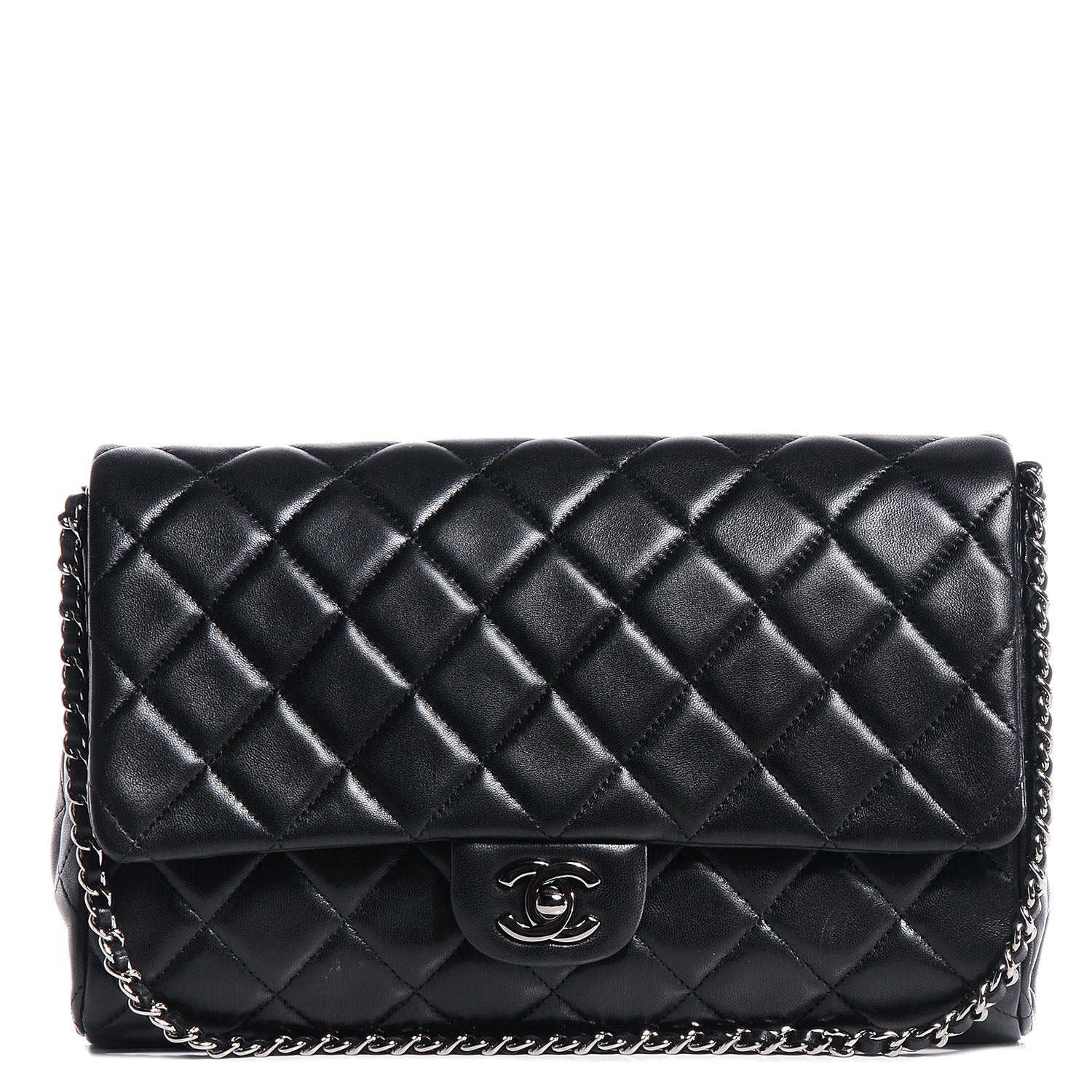 Chanel Lambskin Quilted Clutch With Chain Flap Black 1 of 8