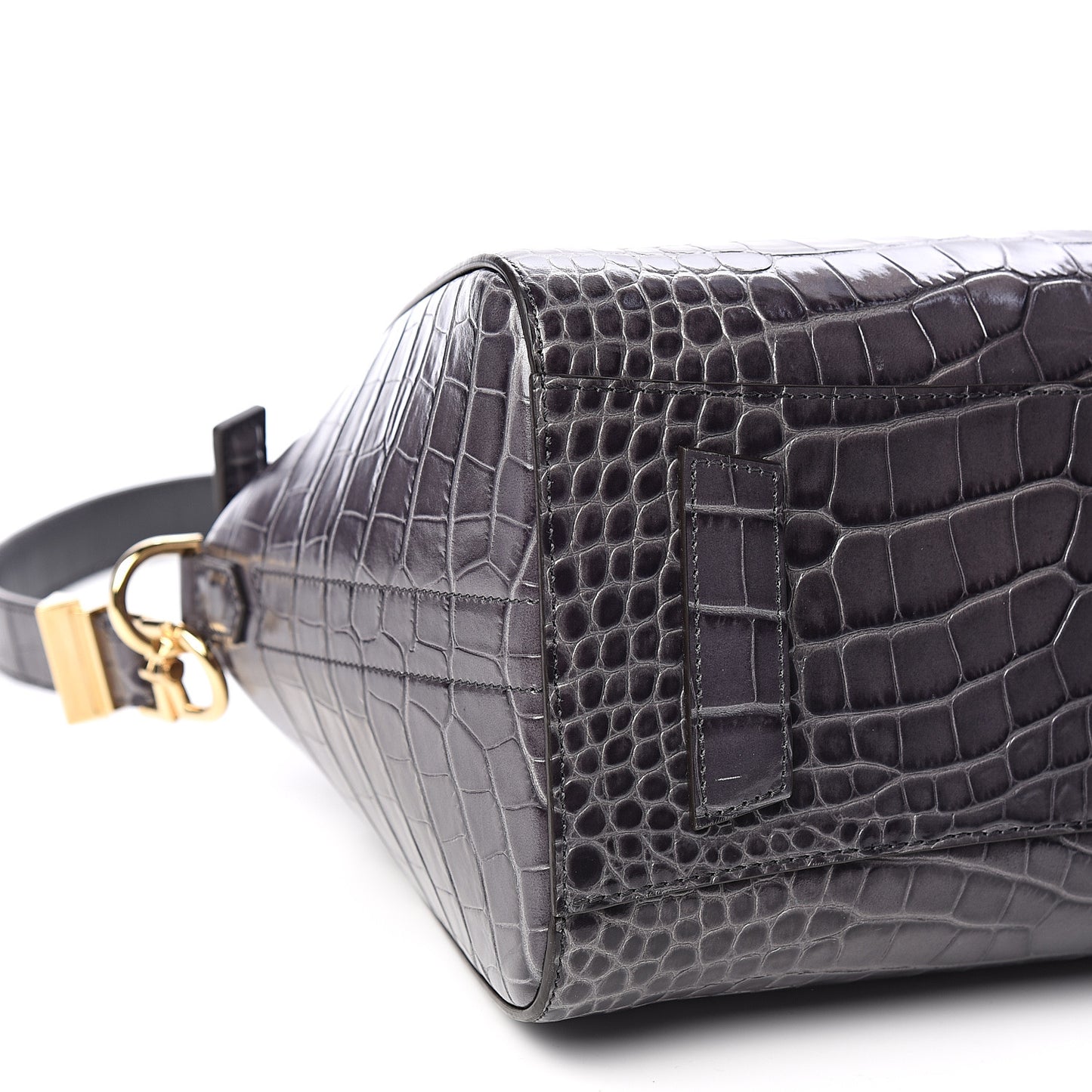 Calfskin Crocodile Embossed Small Antigona Storm Grey