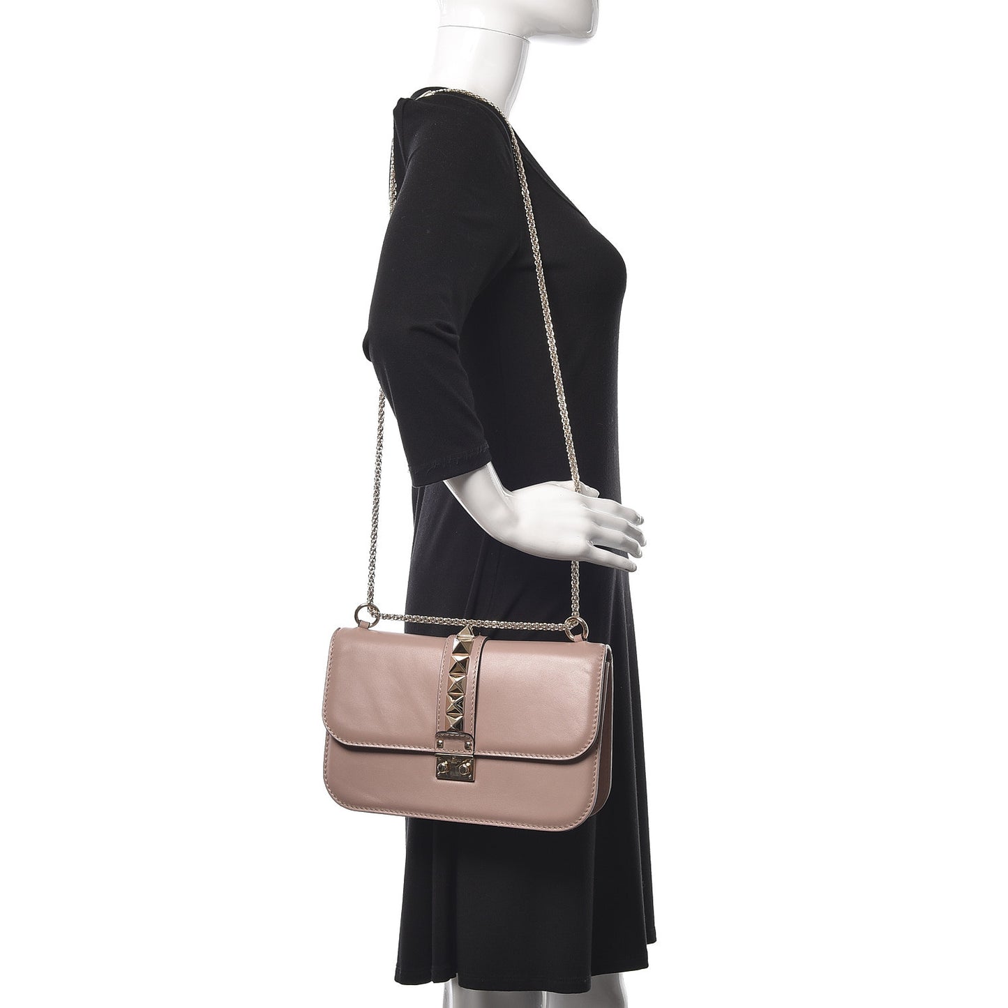 Vitello Medium Glam Lock Rockstud Flap Poudre