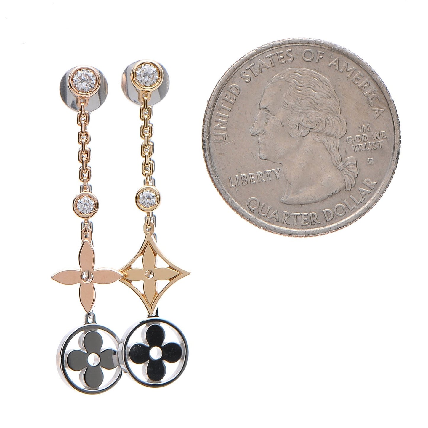 18K Yellow White Pink Gold Diamond Blossom Long Drop Earrings