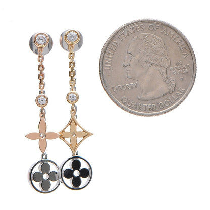 Louis Vuitton 18K Yellow White Pink Gold Diamond Blossom Long Drop Earrings 3 of 7
