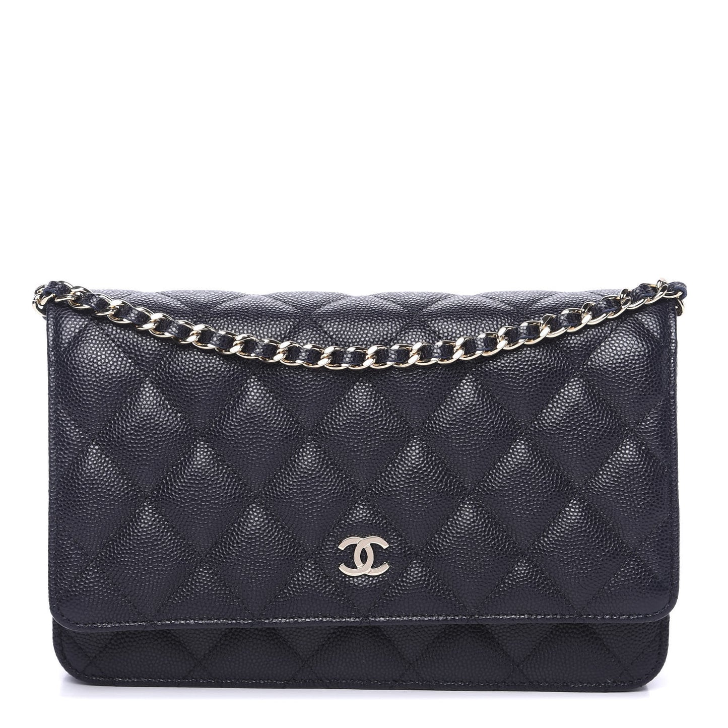 Caviar Quilted Wallet On Chain WOC Navy Blue