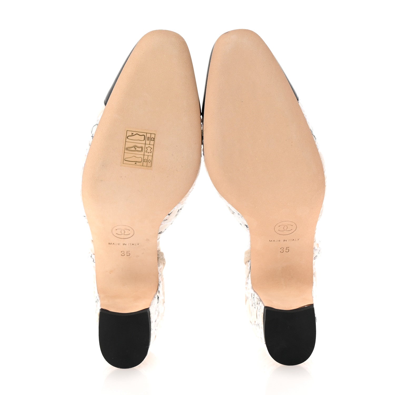 Chanel Tweed Lambskin Cap Toe CC Logo Slingback Pumps 35 Beige Ecru Black 6 of 10