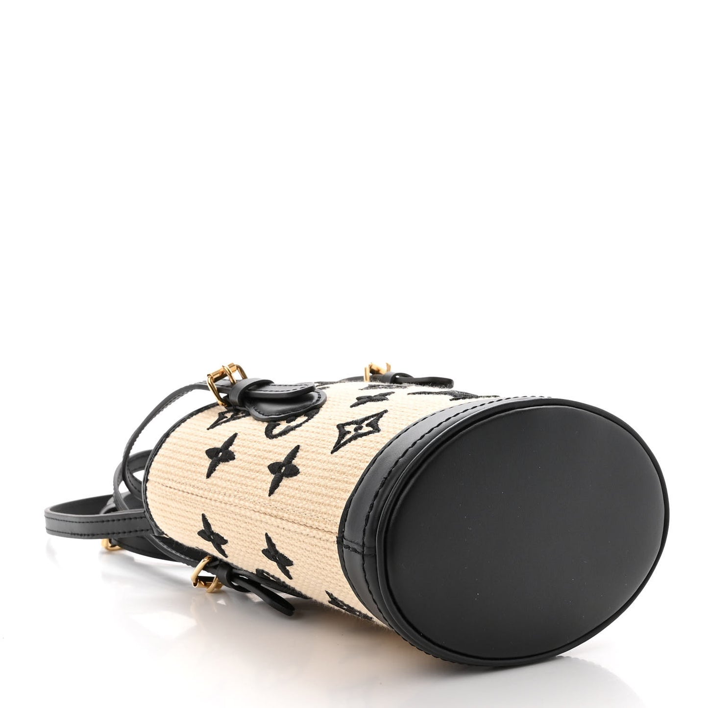 Cotton Calfskin Monogram Nano Bucket Bag Black