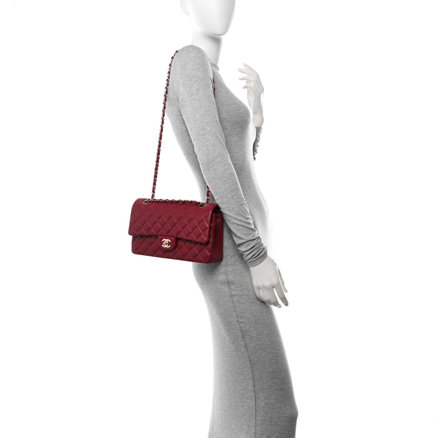 Lambskin Quilted Medium Double Flap Burgundy