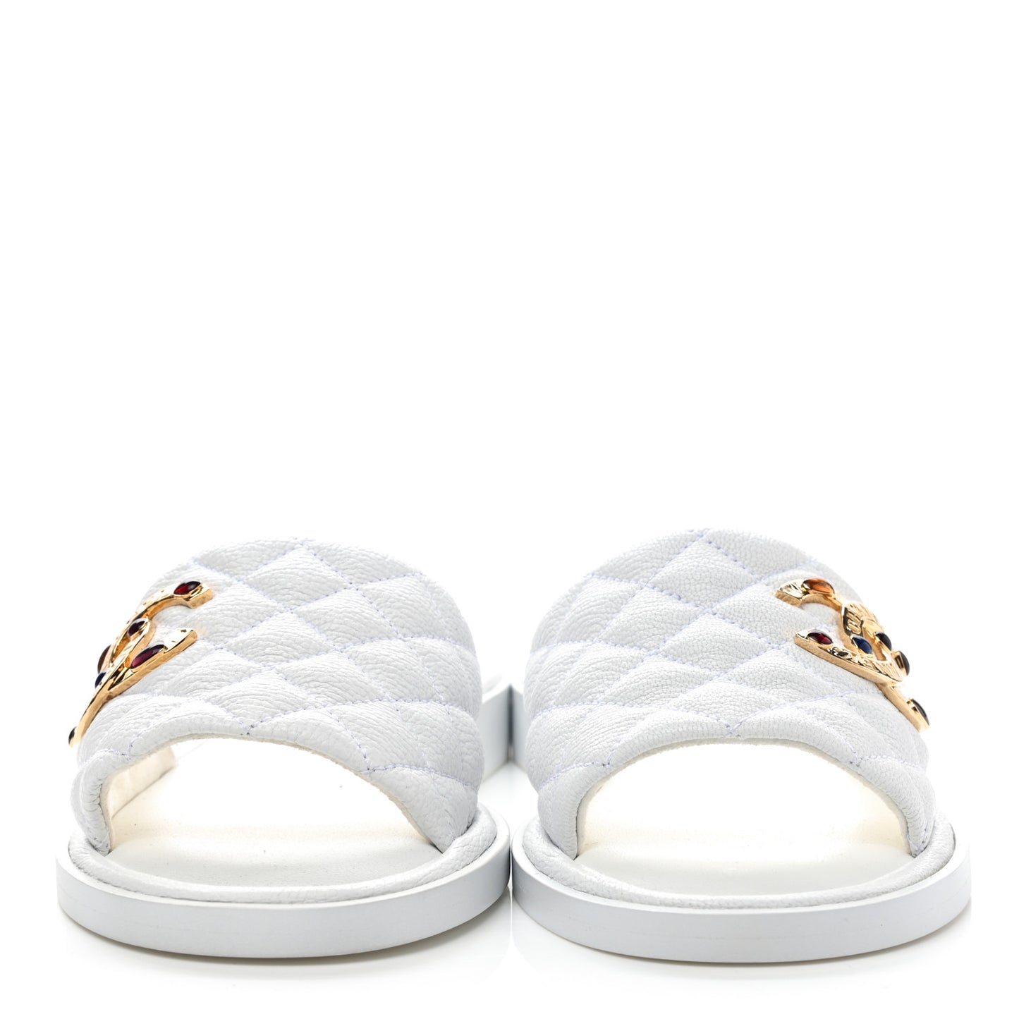 Shiny Goatskin Quilted CC Mules Sandals 37.5 White