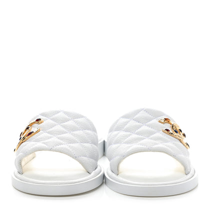 Chanel Shiny Goatskin Quilted CC Mules Sandals 37.5 White 2 of 9