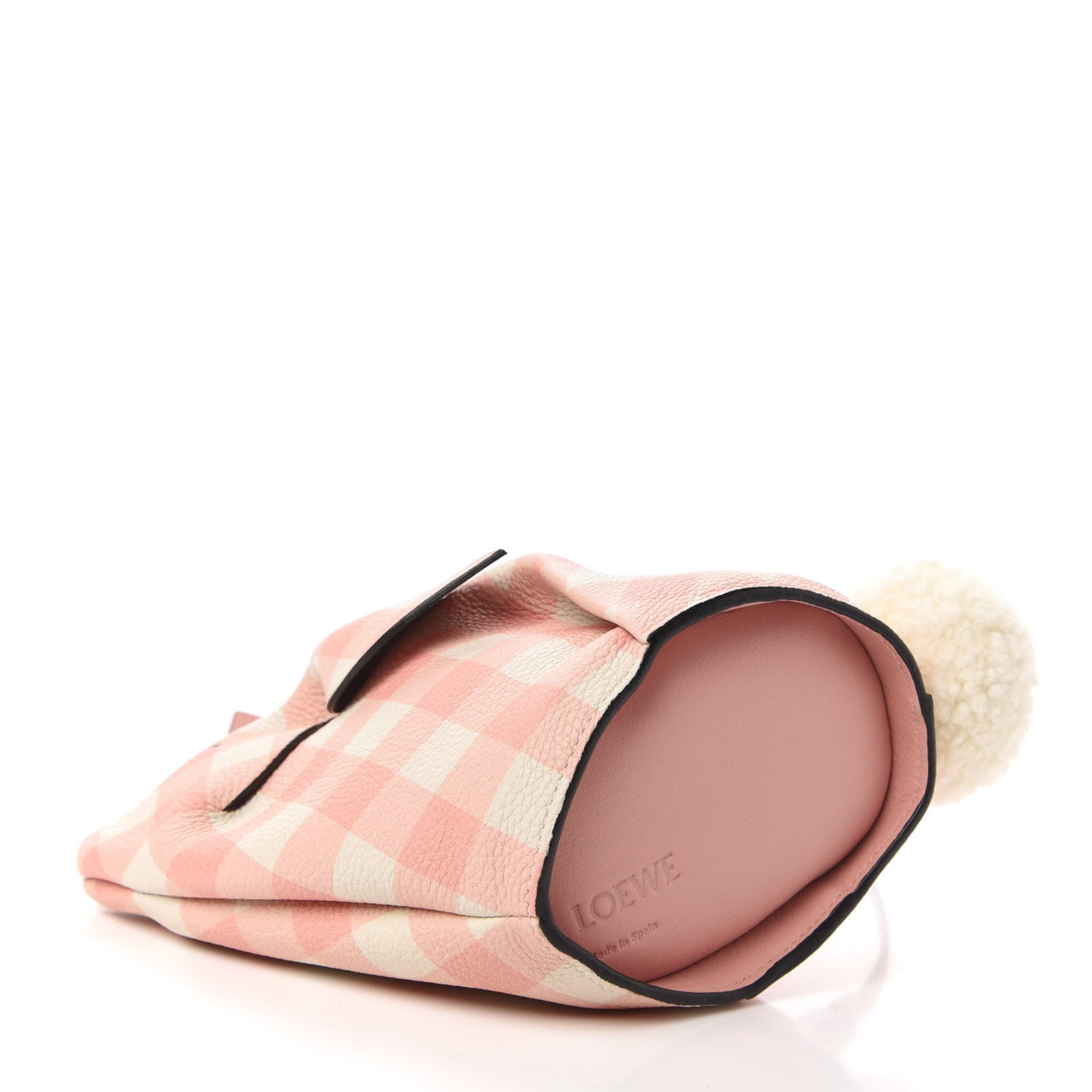 Loewe Calfskin Shearling Gingham Mini Bunny Crossbody Bag Pink 4 of 10