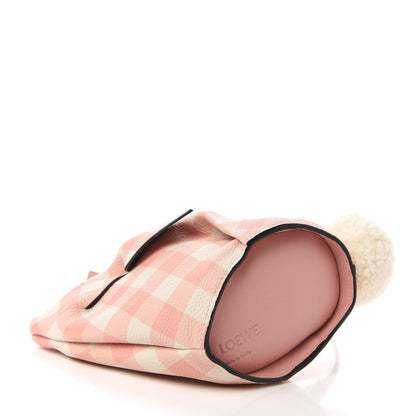 Loewe Calfskin Shearling Gingham Mini Bunny Crossbody Bag Pink 4 of 10