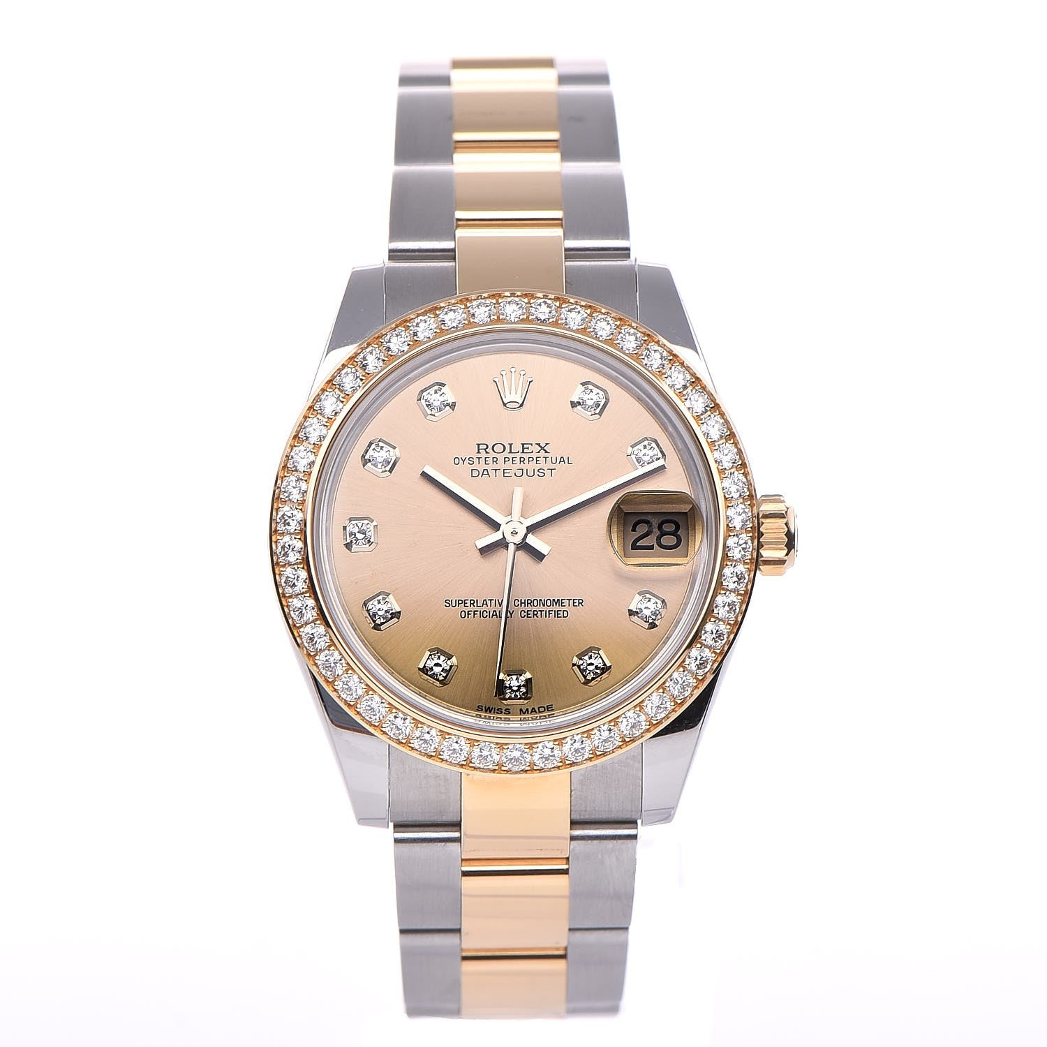 Rolex Stainless Steel 18K Yellow Gold Diamond Bezel 31mm Oyster Perpetual DateJust Watch Champagne 1 of 9