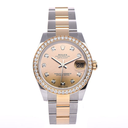 Rolex Stainless Steel 18K Yellow Gold Diamond Bezel 31mm Oyster Perpetual DateJust Watch Champagne 1 of 9