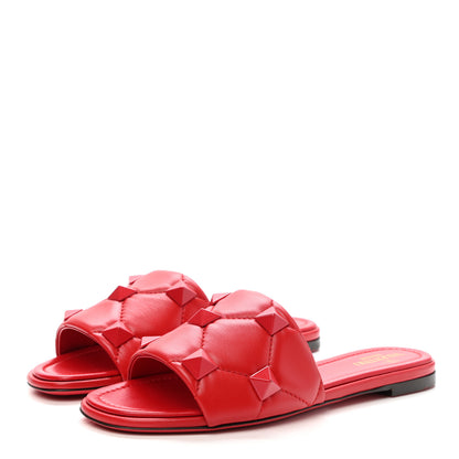 Valentino Garavani Nappa Monochrome Roman Stud Flat Slide Sandals 37 Rouge Pur 3 of 8