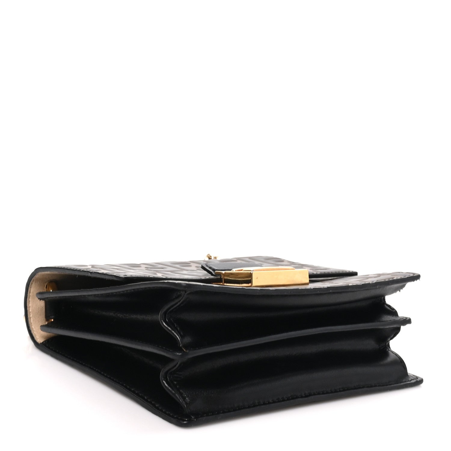 Fendi Vitello Liberty Bi-Color FF 1974 Embossed Small Kan U Shoulder Bag Maya Black 3 of 9