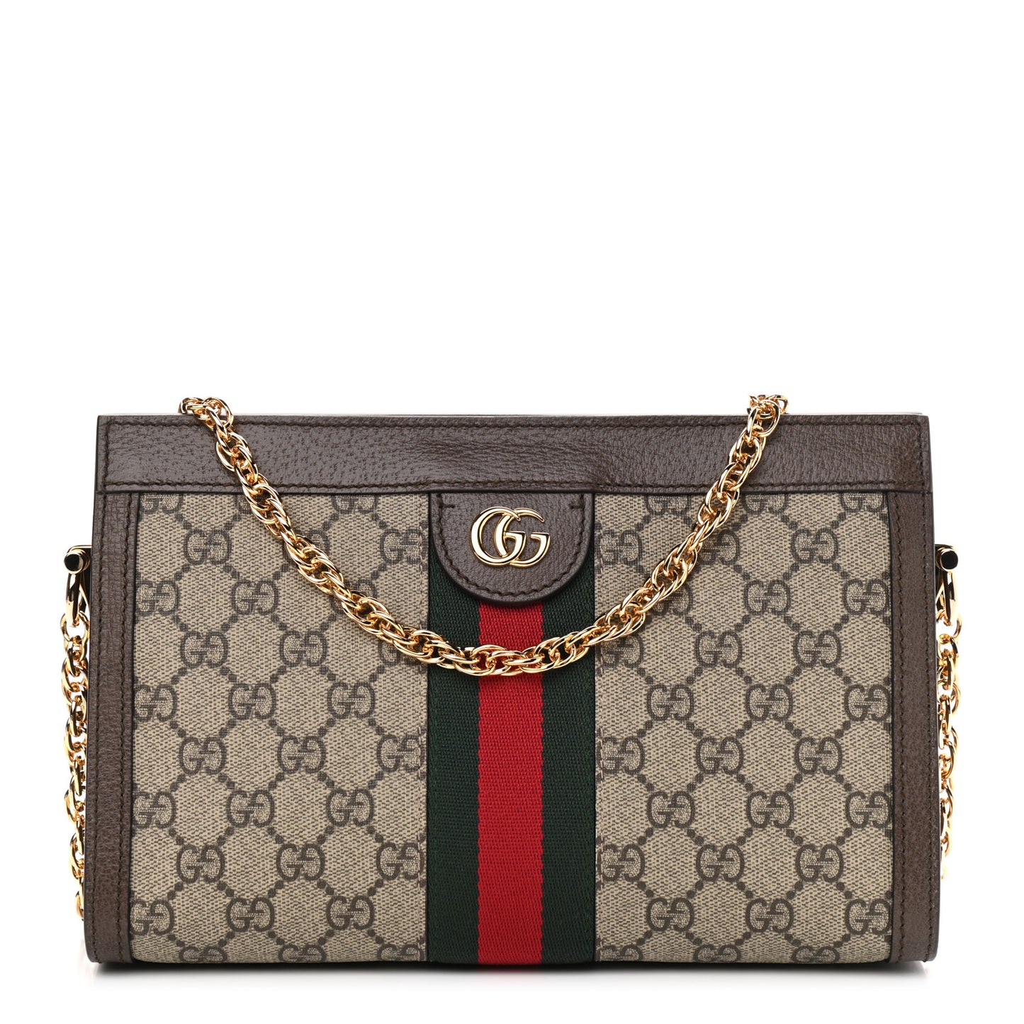 GG Supreme Monogram Web Small Ophidia Chain Shoulder Bag Brown