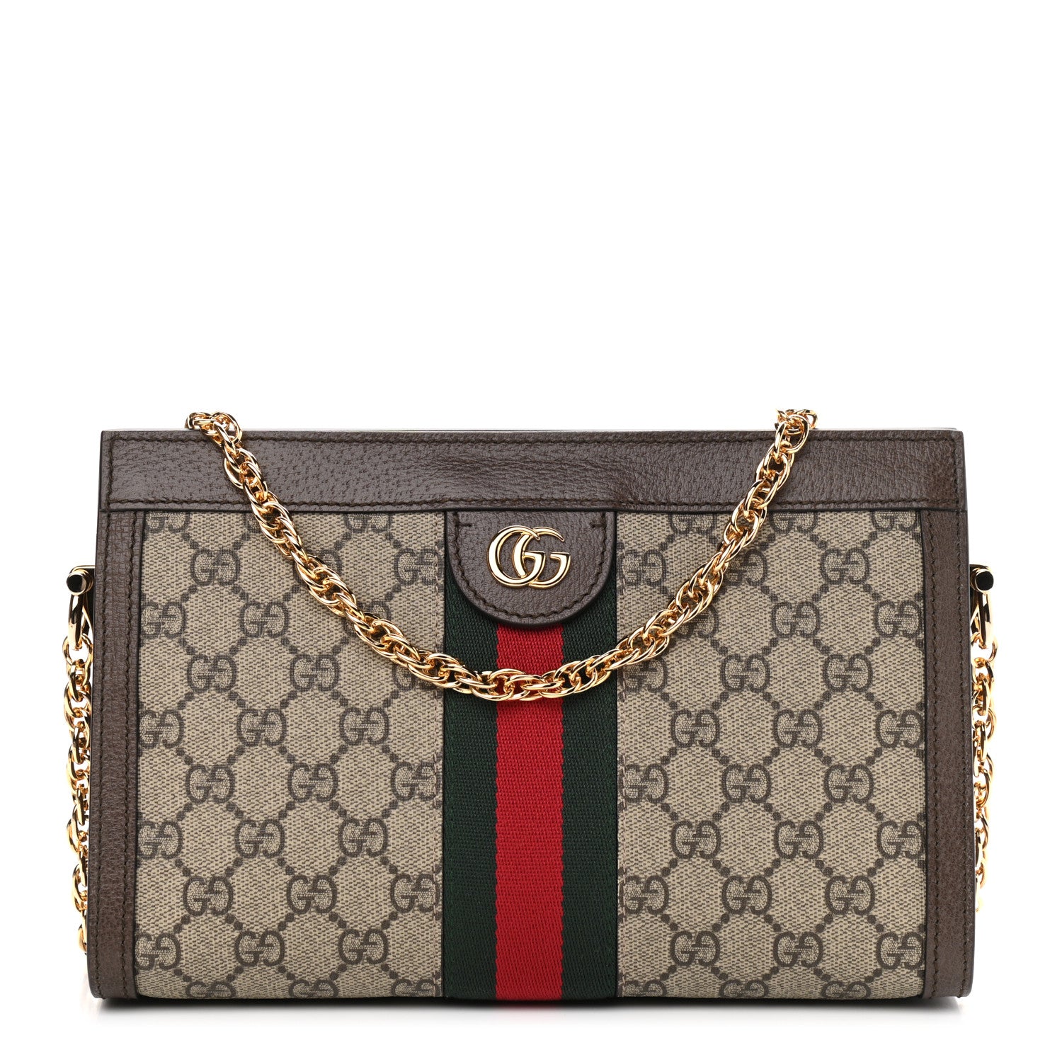 Gucci GG Supreme Monogram Web Small Ophidia Chain Shoulder Bag Brown 1 of 10