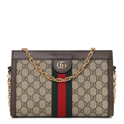 Gucci GG Supreme Monogram Web Small Ophidia Chain Shoulder Bag Brown 1 of 10