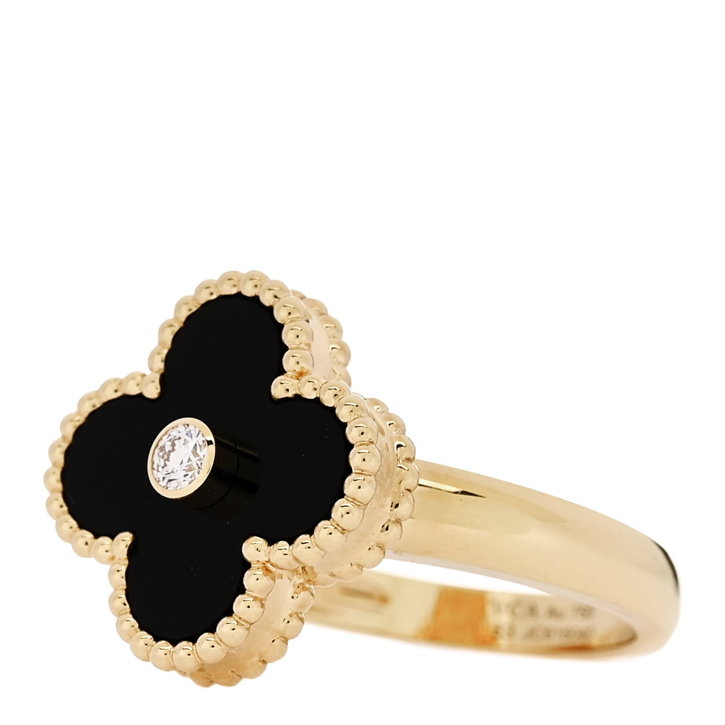 18K Yellow Gold Diamond Black Onyx Vintage Alhambra Ring 53 6.25
