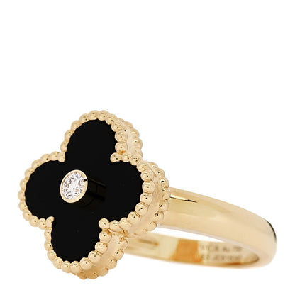 Van Cleef & Arpels 18K Yellow Gold Diamond Black Onyx Vintage Alhambra Ring 53 6.25 3 of 6