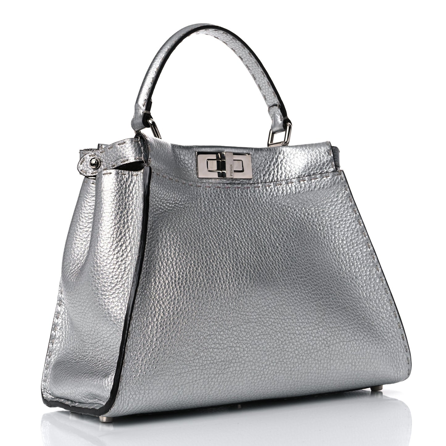 Cuoio Romano Lux Selleria Medium Peekaboo Iconic Satchel Argento