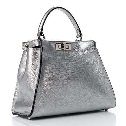Fendi Cuoio Romano Lux Selleria Medium Peekaboo Iconic Satchel Argento 2 of 10