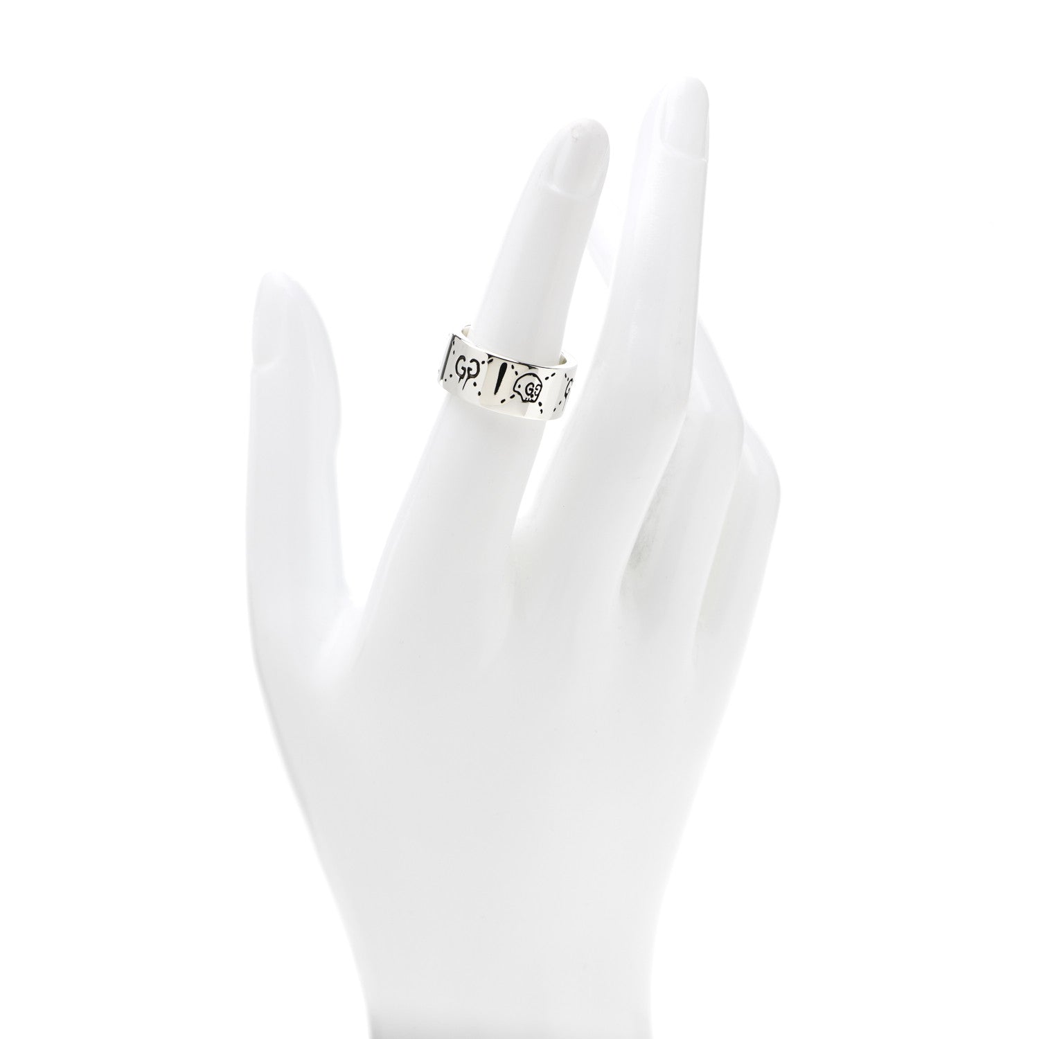 Gucci Sterling Silver GucciGhost Hamlet Skull Band Ring 53 6.25 2 of 7