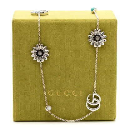 Gucci Sterling Silver Mother of Pearl Topaz GG Marmont Flower Station Necklace 5 of 5