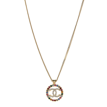 Chanel Crystal Over The Rainbow CC Pendant Necklace Gold Multicolor 1 of 7
