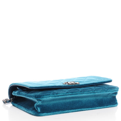 Chanel Velvet Quilted Boy Wallet On Chain WOC Turquoise 4 of 8