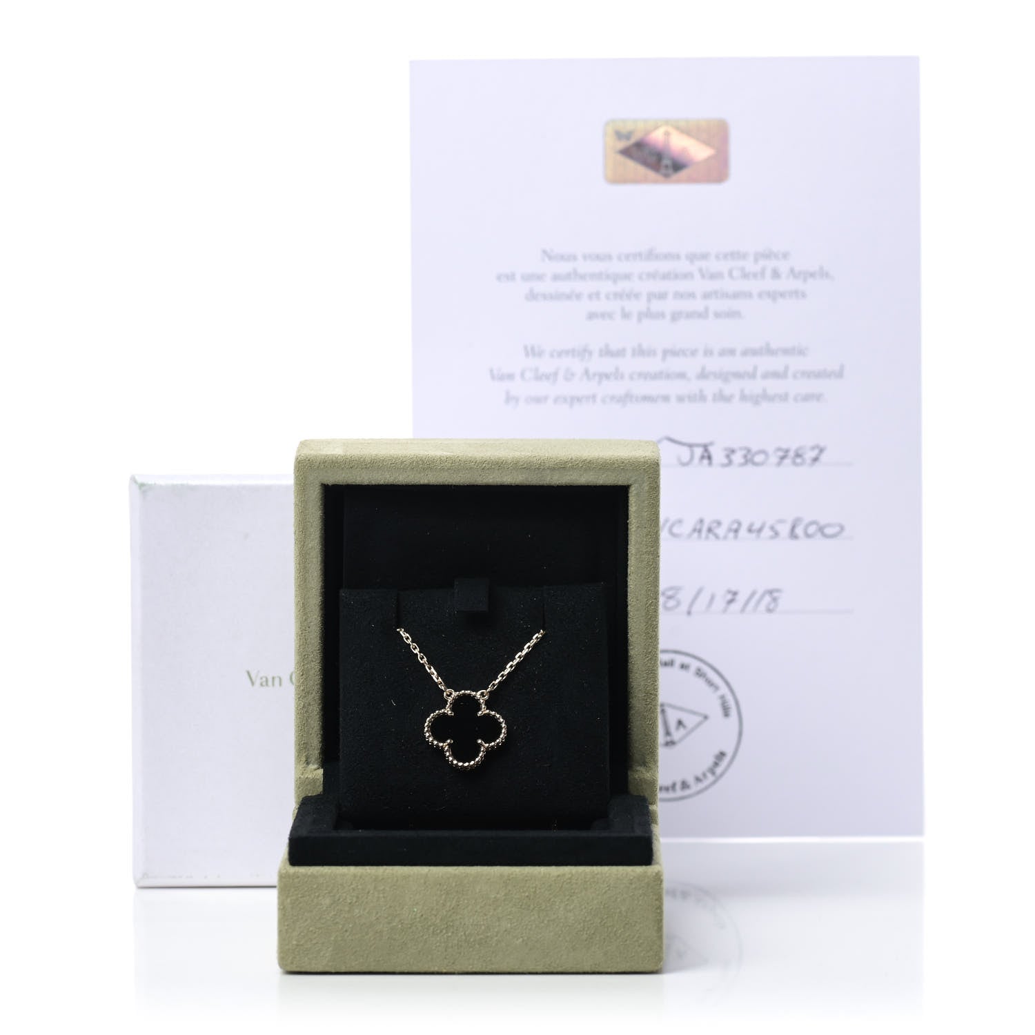 Van Cleef & Arpels 18K Yellow Gold Black Onyx Vintage Alhambra Pendant Necklace 6 of 6