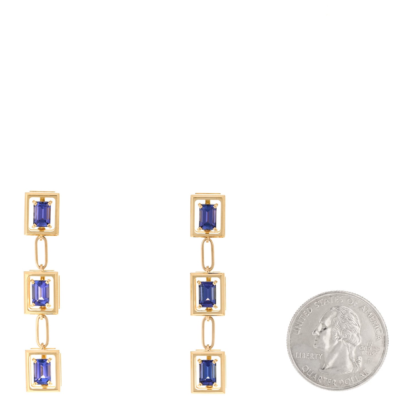 18K Yellow Gold Tanzanite Jewel Box Drop Earrings