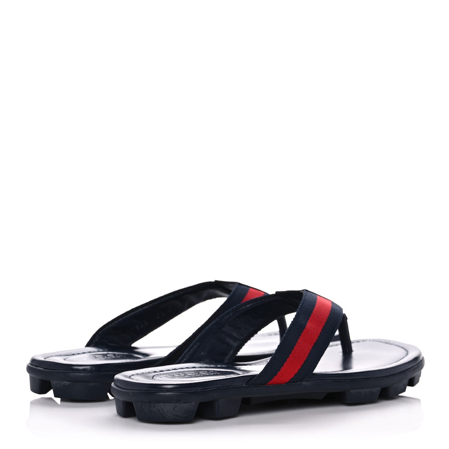 Gucci Nylon Calfskin Web Mens Cleat Sole Thong Sandals 5.5 Navy 4 of 10
