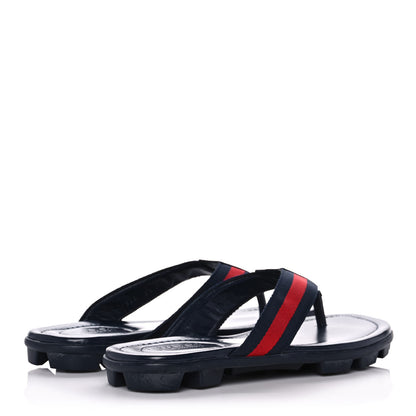 Gucci Nylon Calfskin Web Mens Cleat Sole Thong Sandals 5.5 Navy 4 of 10
