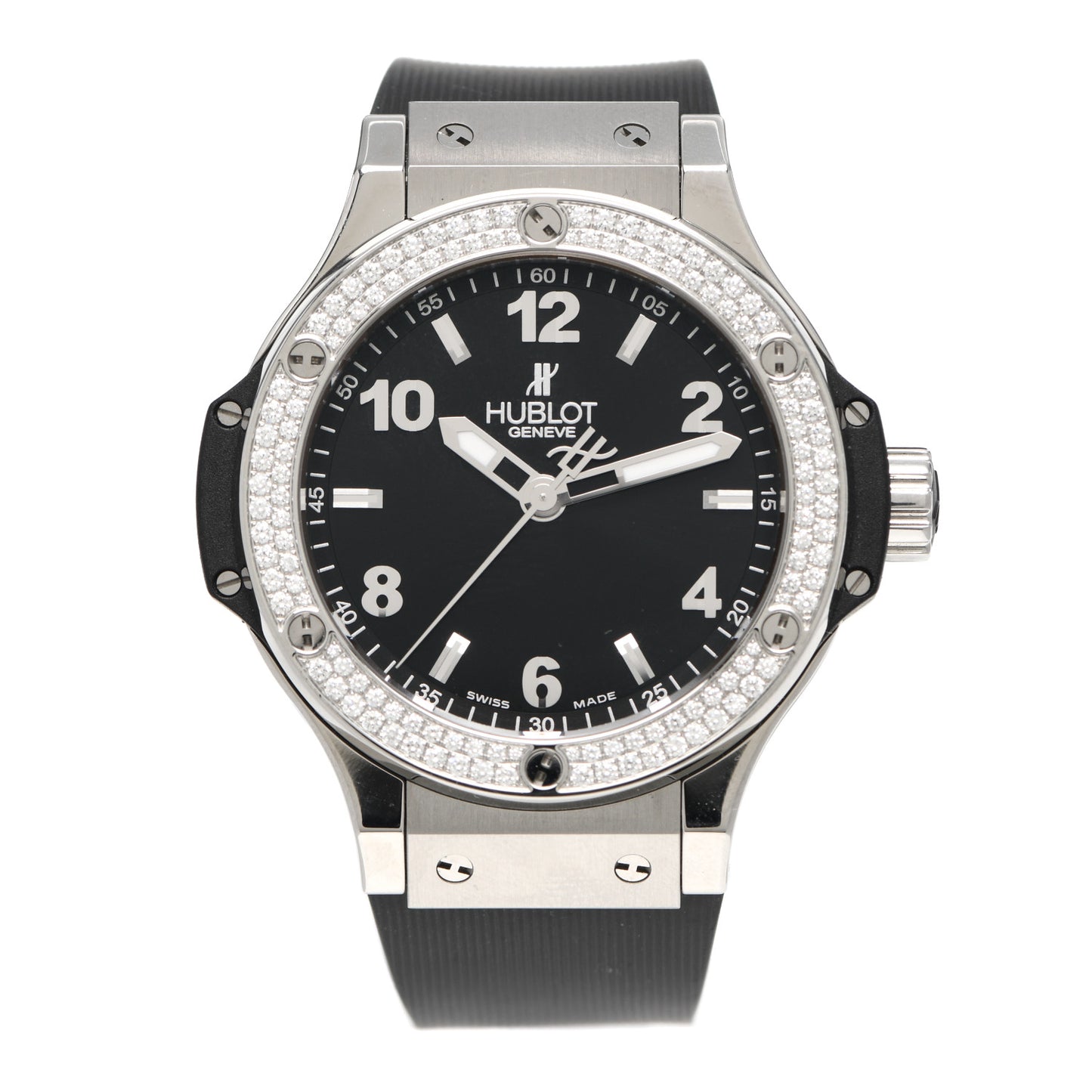 Stainless Steel Rubber Diamond Pave Bezel 38mm Big Bang Quartz Watch Black 361.SX.1270.RX.1104