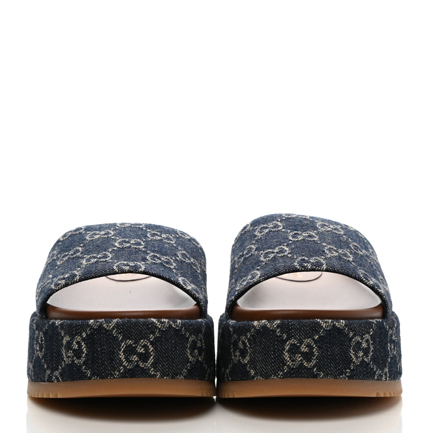 New Denim GG Monogram Angelina Platform 55mm Slide Sandals 37 Blue Tea