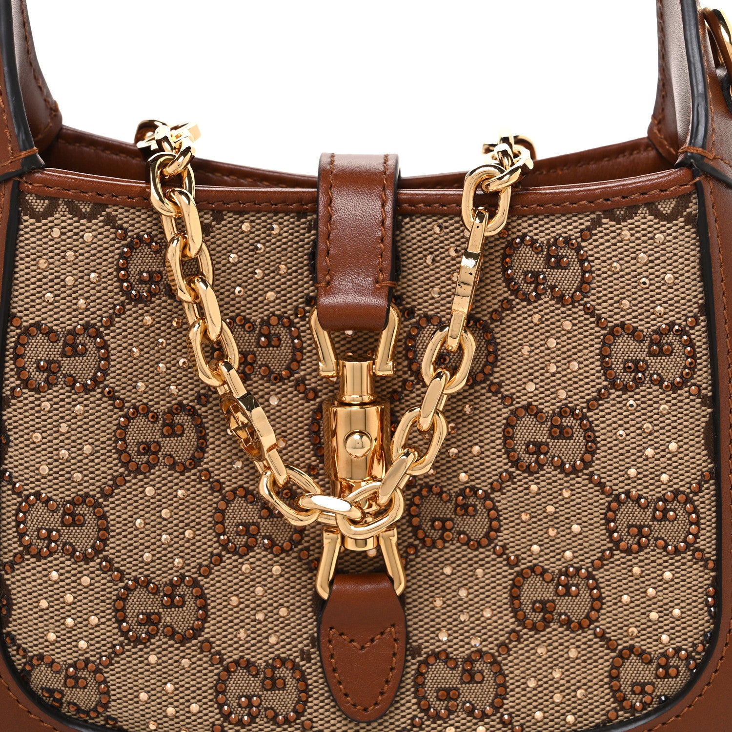 Gucci New Canvas Charisma Calfskin Crystal GG Monogram Mini Jackie