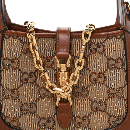 Gucci New Canvas Charisma Calfskin Crystal GG Monogram Mini Jackie 1961 Hobo Camel Ebony 7 of 9